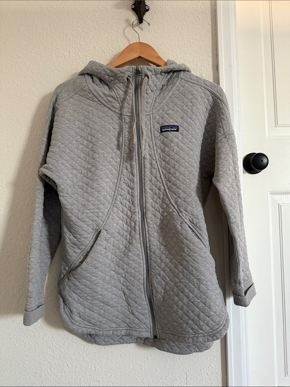 Patagonia Light Gray Quilted Zip Hoodie